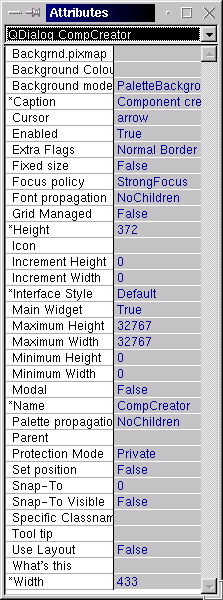 Attribute table screen shot